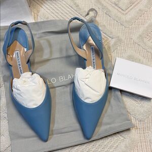 Manolo Blahnik Carolyne Kitten-heel Halter Pumps In Blue